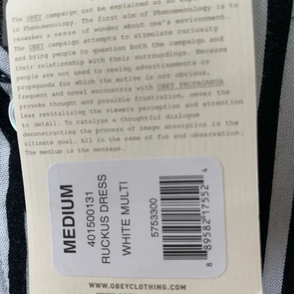 Obey No 89 Black & White Striped Dress Sz M - Picture 9 of 9